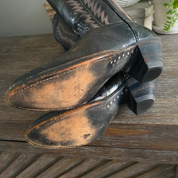 LARRY MAHAN Vtg Eel Skin Exotic Tall Knee High Cowgirl Cowboy Western Boots 6.5B - Picture 15 of 16